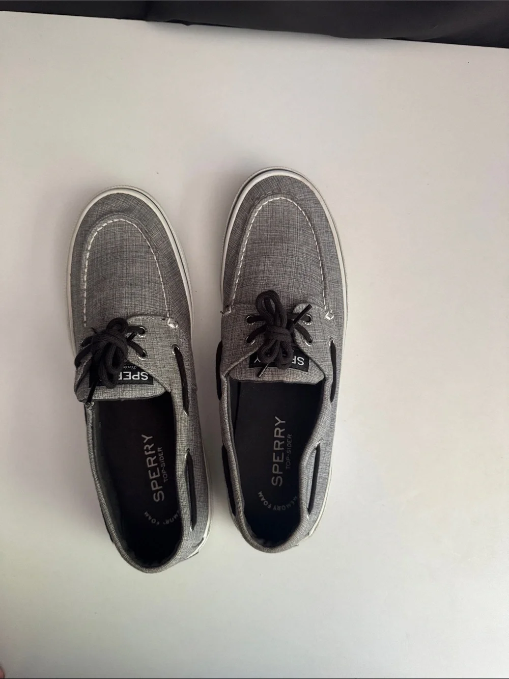 Sperry Memory Foam Top Slider Gray Canvas Moc-Toe Boat Shoes